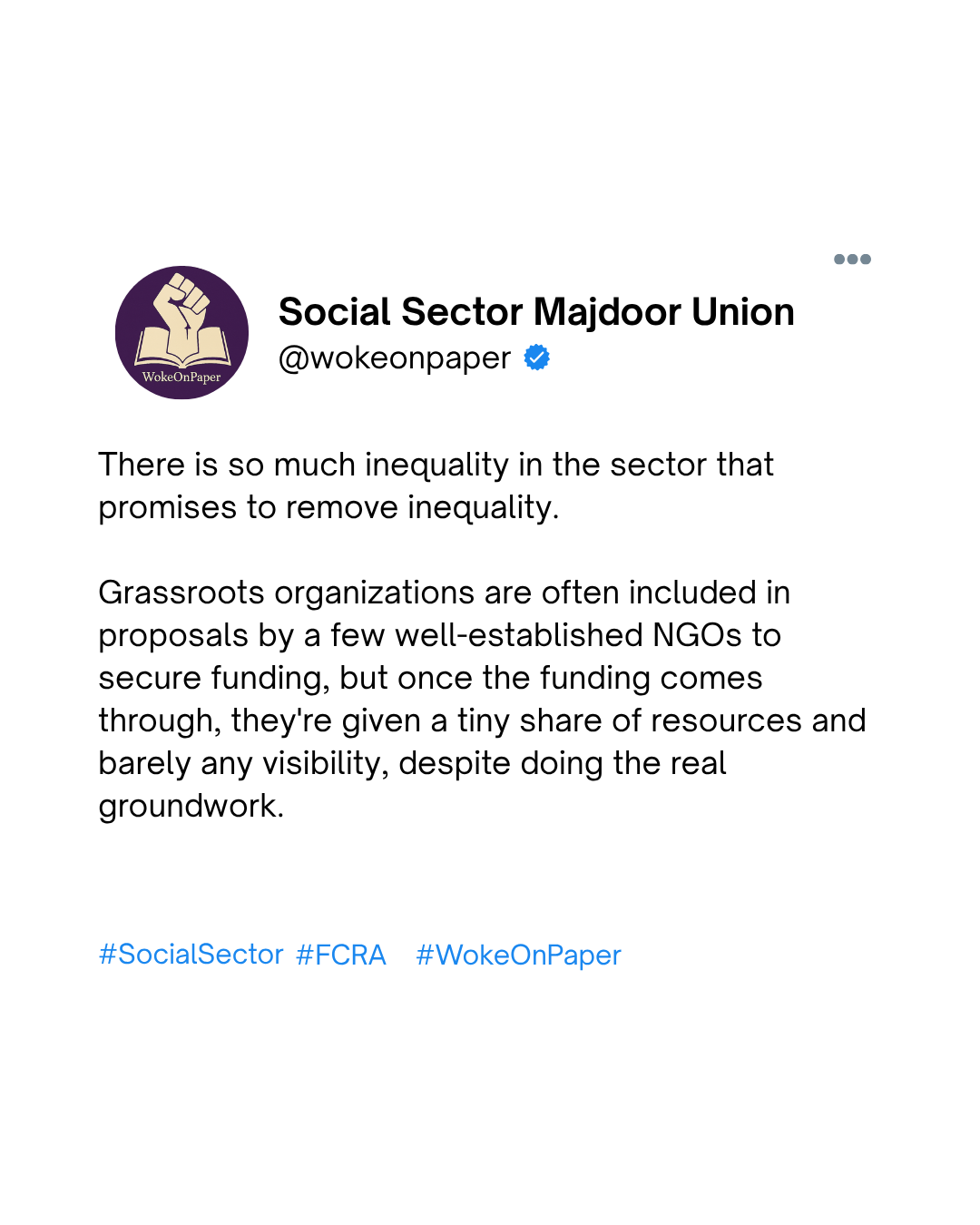 Post by Social Sector Majdoor Union (@wokeonpaper) on inequality within the social sector